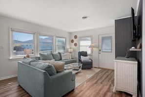 Smart TV, DVD player, books, video library