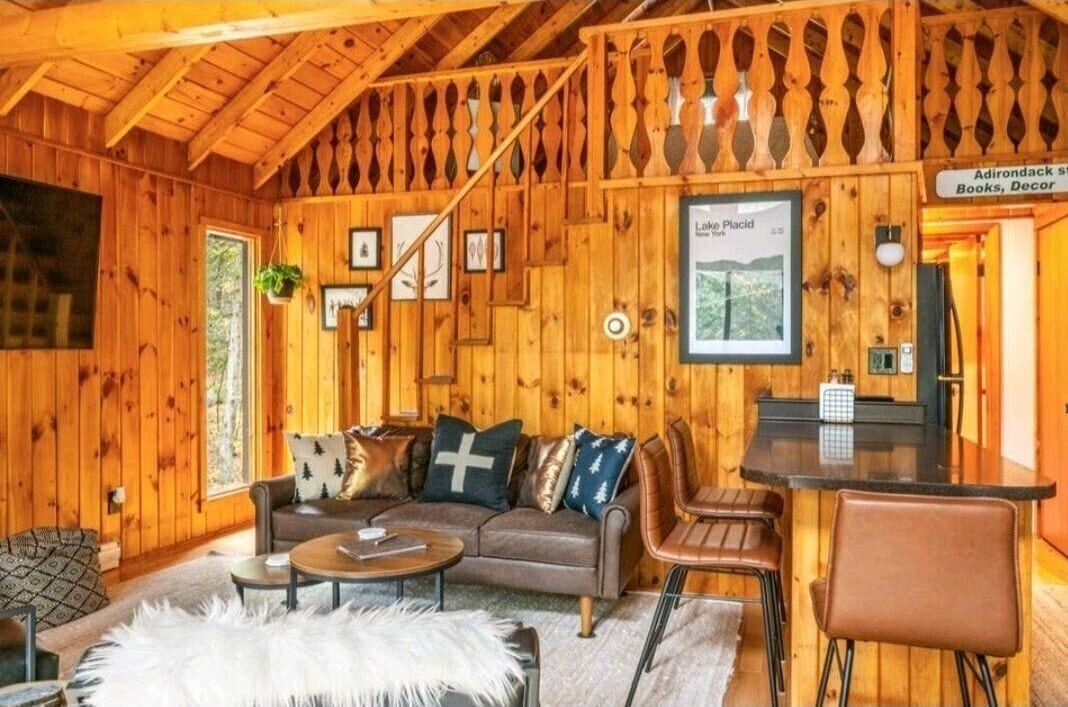 TV connectée, cheminée, livres