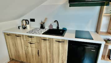 Fridge, stovetop, cookware/dishes/utensils, spices