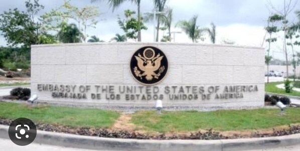 A sign for the Embassy of the United States of America in Guadalajara, Mexico.