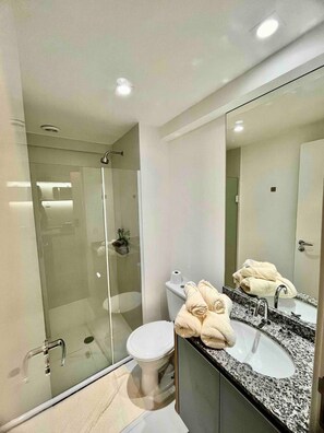 Hair dryer, soap, toilet paper