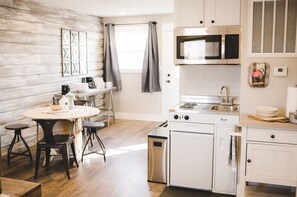 Microwave, stovetop, coffee/tea maker, toaster