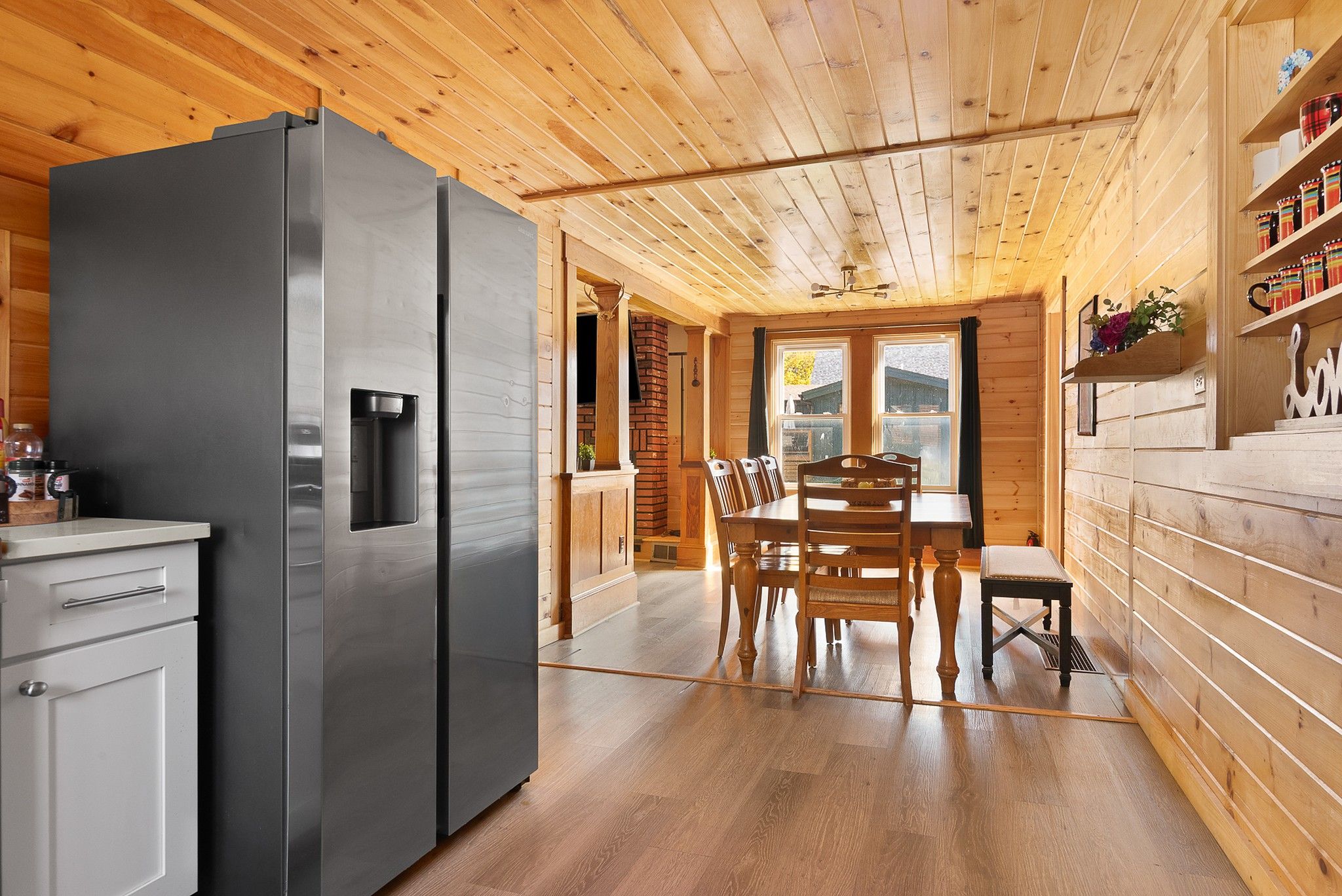 Kitchen with full-size fridge
