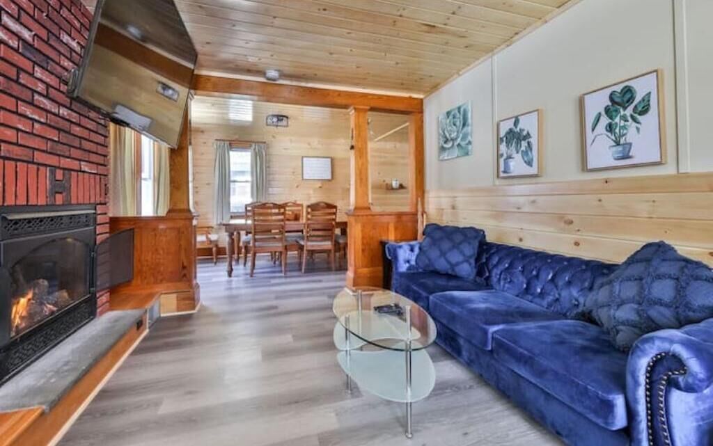 Smart TV, fireplace, foosball, books