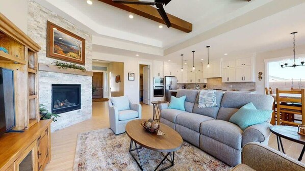 TV, fireplace, offices