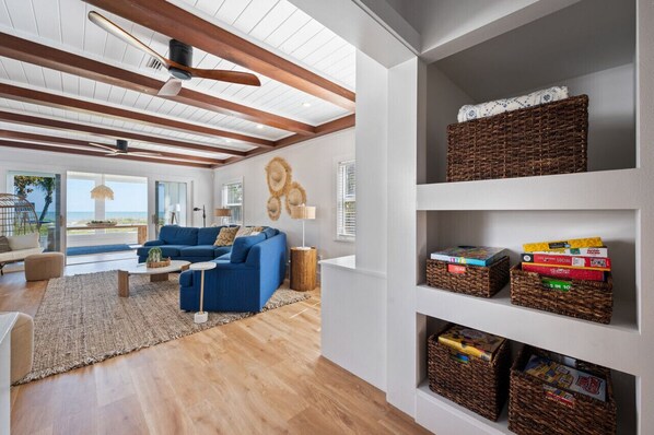 Smart TV, fireplace, stereo, printers