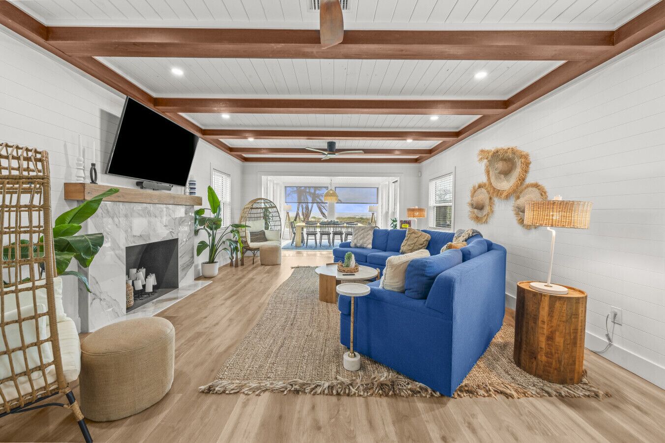 Smart TV, fireplace, stereo, printers