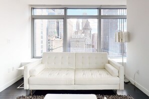 TV, stereo - Open Tribeca 1BR w/ Roof Deck, nr World Trade Center, by Blueground (Downtown)