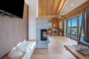TV, fireplace - Chalet 'Bergchalet 1' with Private Pool, Private Terrace and Wi-Fi (Freyung)