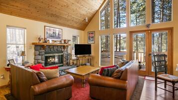 Télévision, cheminée, espaces bureaux