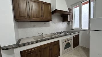 Horno, parrilla de estufa, utensilios de cocina y condimentos