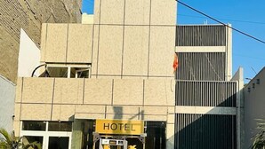 A building with a sign reading "HOTEL PALM VIEW" and a red carpet leading to the entrance. - Hotel The Palm View (New Delhi)