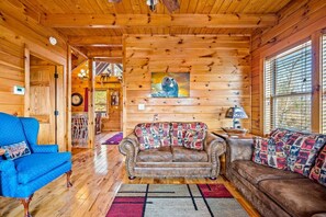 TV, fireplace - Can`t Bear to Leave: Stunning MTN Views! Hot Tub + Firepit + Theater (Sevierville)