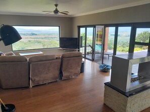 Smart TV, fireplace, computer monitors