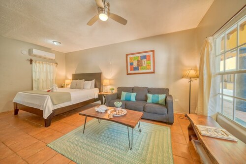 Large suite with King bed. A kitchen area with sofa bed.