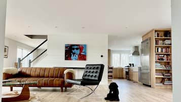 Smart TV, fireplace, video games, DVD player