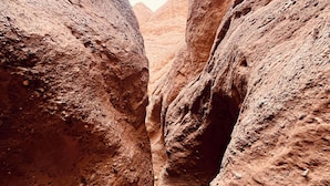 A narrow canyon with reddish-brown rock walls. - Riad dreams dades  (Ait Sedrate Jbel El Soufla)