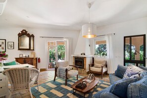 Televisión, chimenea, videojuegos y reproductor de DVD 