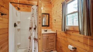 Shower, towels, soap, shampoo