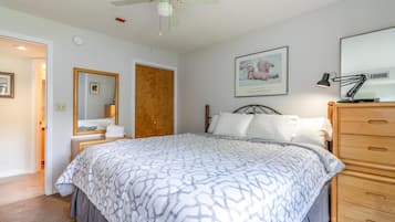1 bedroom, desk, iron/ironing board, travel crib