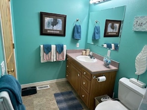 Hair dryer, bidet, towels, soap - The Orange Room at the Salem House Deluxe private Bedroom in shared living space (Rexburg)