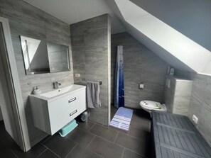 Dusche, Haartrockner, Handtücher, Seife