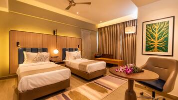 Select Comfort beds, minibar, in-room safe, desk