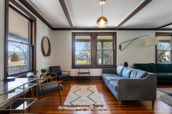 Fireplace - Spacious 7 Bedroom Beach House with a Wraparound Porch, Arcade Games, and More! (Wildwood)