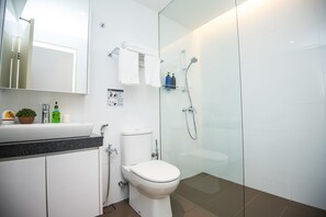 Shower, rainfall showerhead, hair dryer, bidet