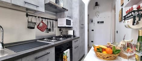 Frigorífico, microondas, horno y placa de cocina