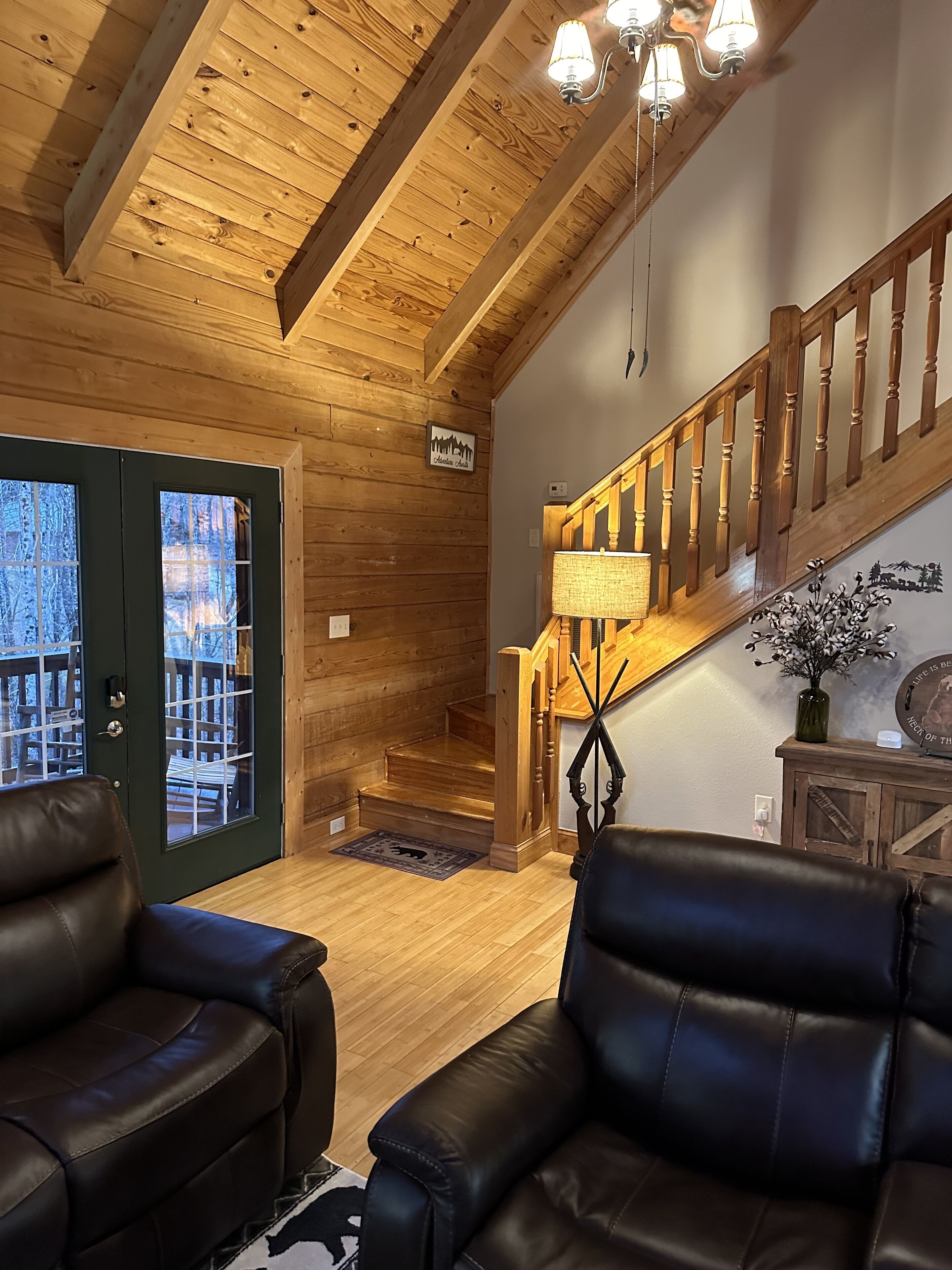 Smart TV, fireplace, foosball