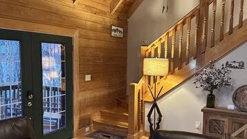 Smart TV, fireplace, foosball