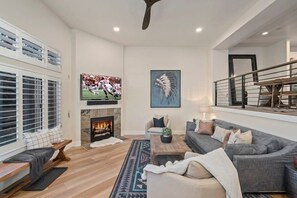 Télévision, cheminée, espaces bureaux