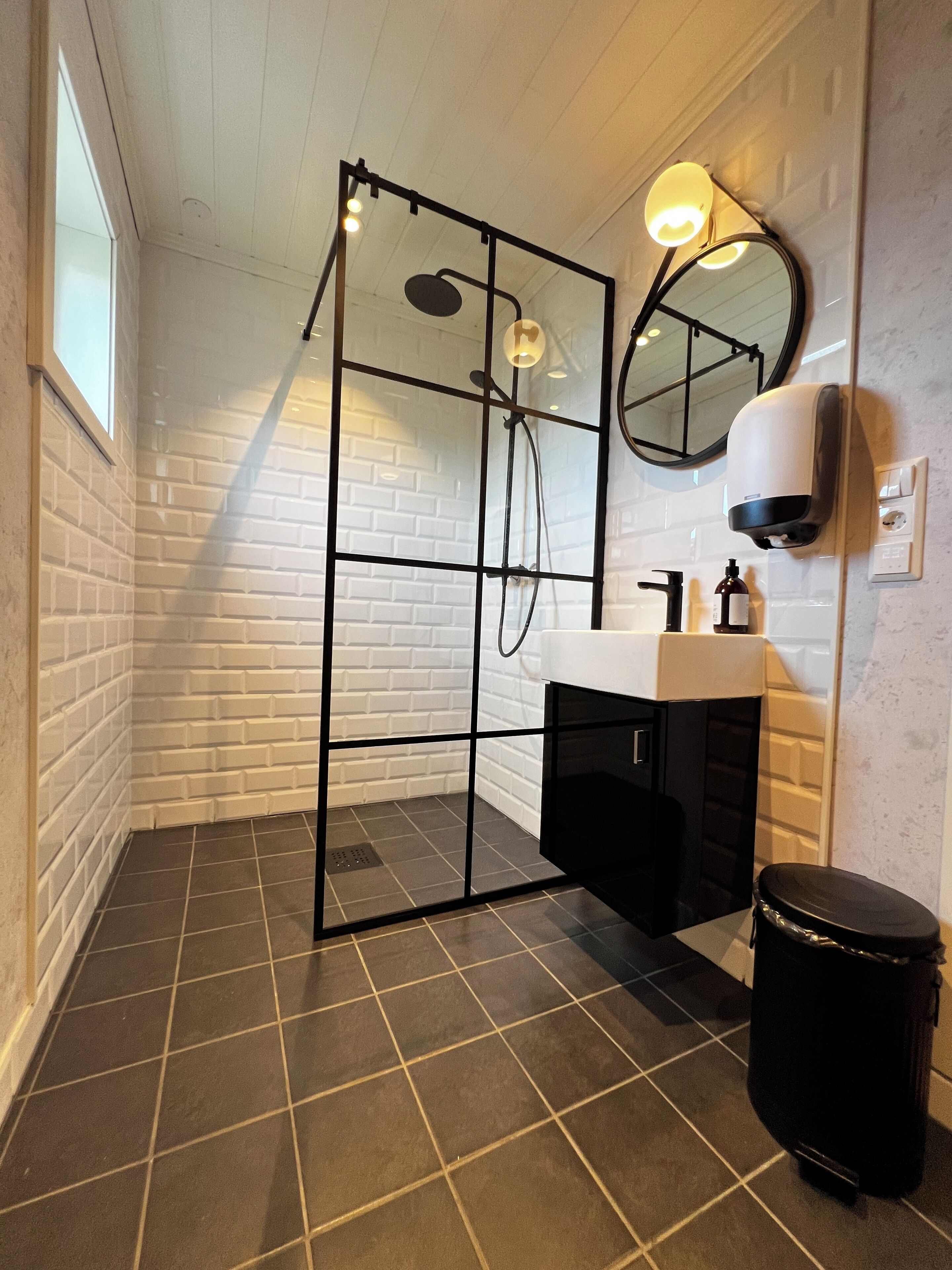 Shower, towels, toilet paper