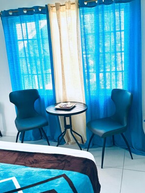 1 bedroom, desk, iron/ironing board, travel cot