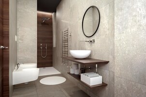 Shower, free toiletries, hair dryer, bidet