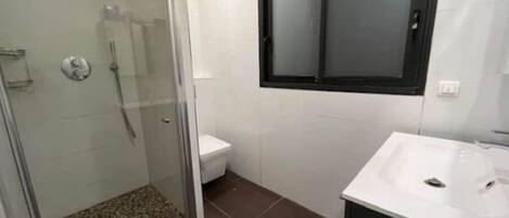 Hair dryer, towels, toilet paper