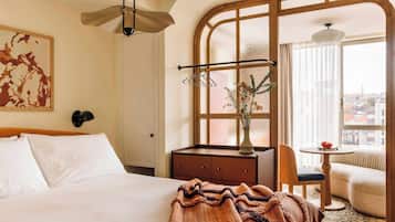 Locke Studio | In-room safe, desk, laptop workspace, blackout drapes