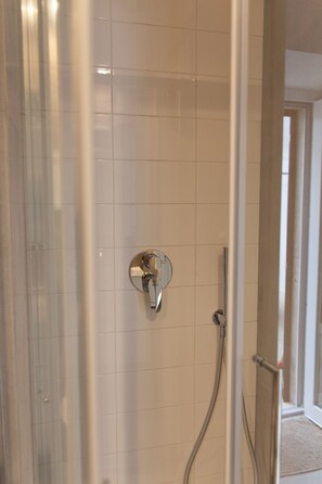 Regadera, secadora de cabello, bidet, toallas 