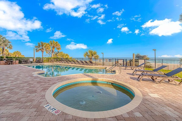 Outdoor pool, open 8:00 AM to 11:00 PM, sun loungers