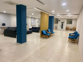 Shower, rainfall showerhead, towels, soap