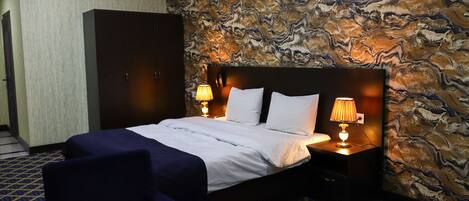 Minibar, desk, laptop workspace, soundproofing