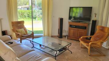 Smart TV, fireplace, DVD player