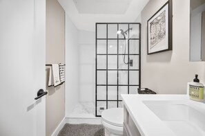 Hair dryer, towels, toilet paper