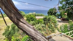Une vue d’une zone côtière, avec un ciel dégagé, une étendue d’eau et une végétation luxuriante.