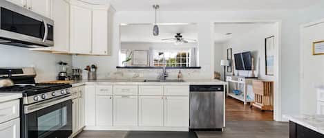 Fridge, microwave, oven, dishwasher