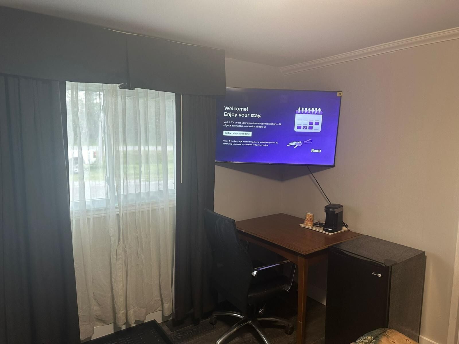 Individually decorated, individually furnished, desk, laptop workspace