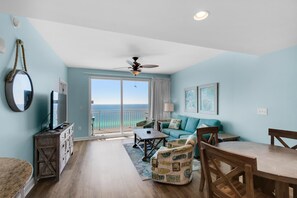 Condo, 1 King Bed with Sofa bed (Splash 1102E) | Living area | TV - Splash 1102e (Panama City Beach)