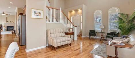 Televisión, chimenea, reproductor de DVD y libros