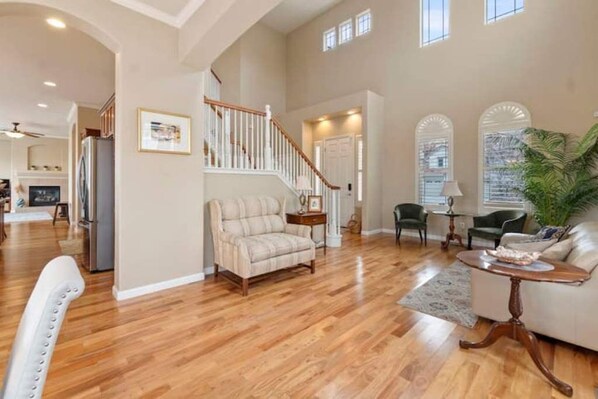 TV, fireplace, DVD player, books